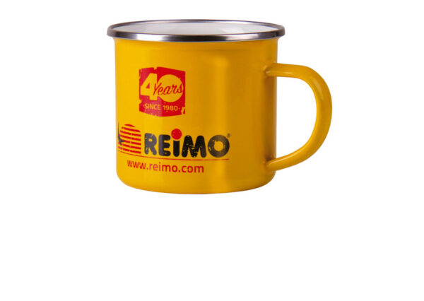 Emaille-Becher REIMO 40 JAHRE H8cm �8,5cm 350ml, gelb